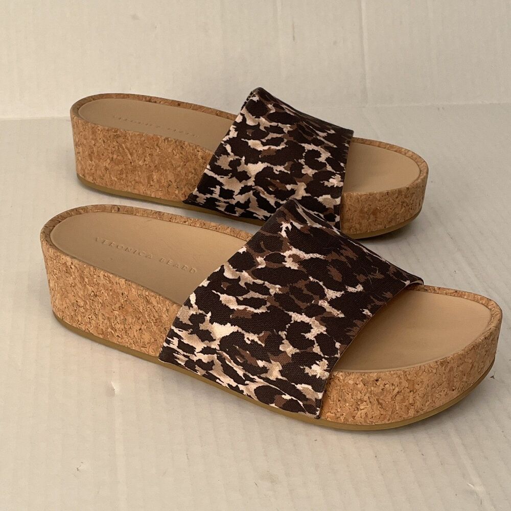 VERONICA BEARD Dresdyn Platform Slide Sandals 10.5  Animal Print Cork Canvas
